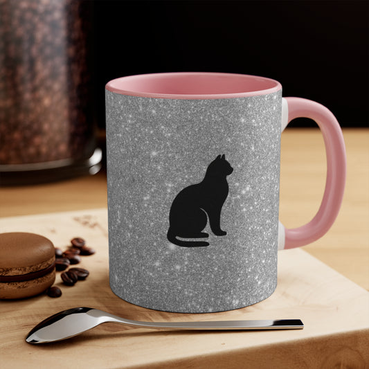 Pink Sparkly Cat Themed Mug | Perfect Gift for Cat Lovers, Pet Owners, Home Decor, Birthday, Coffee Mug