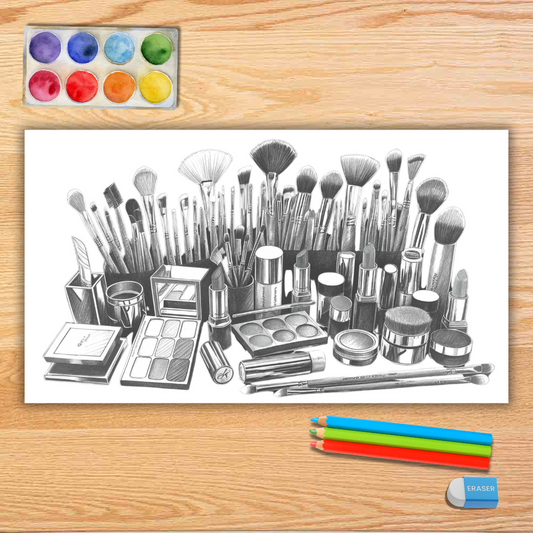 Printable PDF Makeup Colouring Page